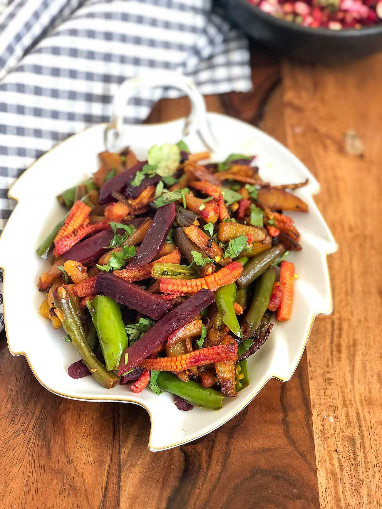 Mixed vegetable sabzi with dal and roti