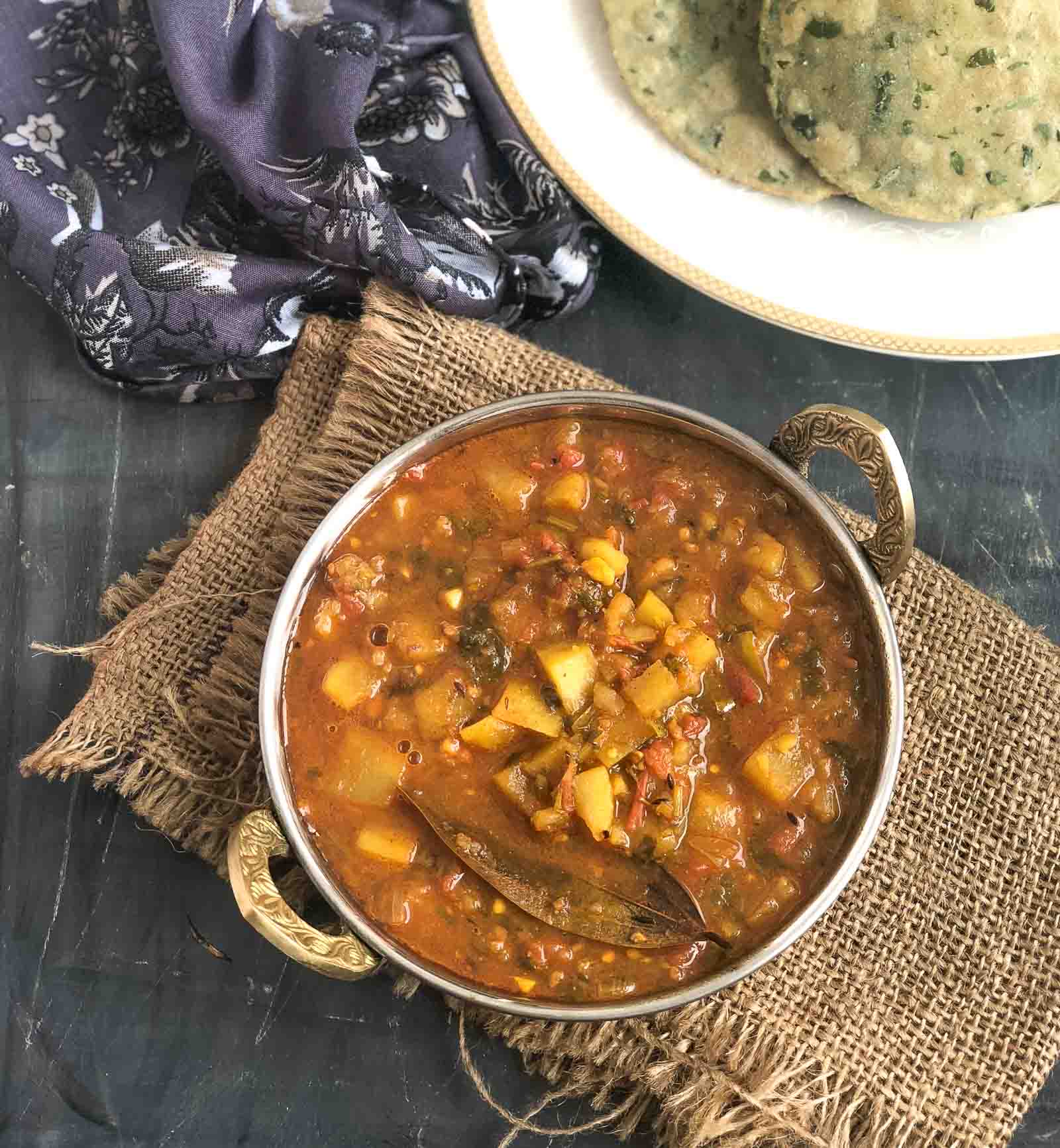Aloo pyaaz sabzi with roti