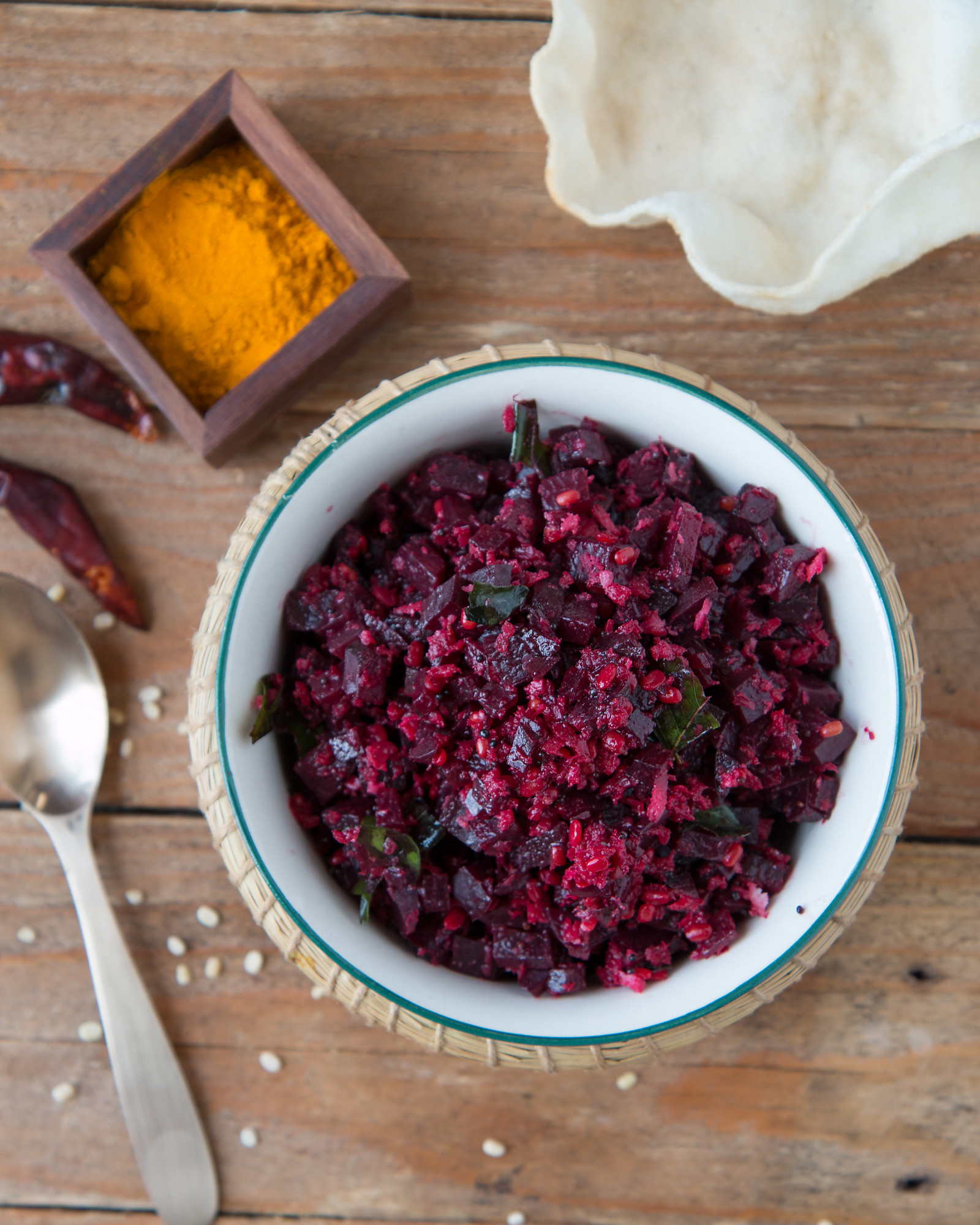 Sambar rice with beetroot poriyal