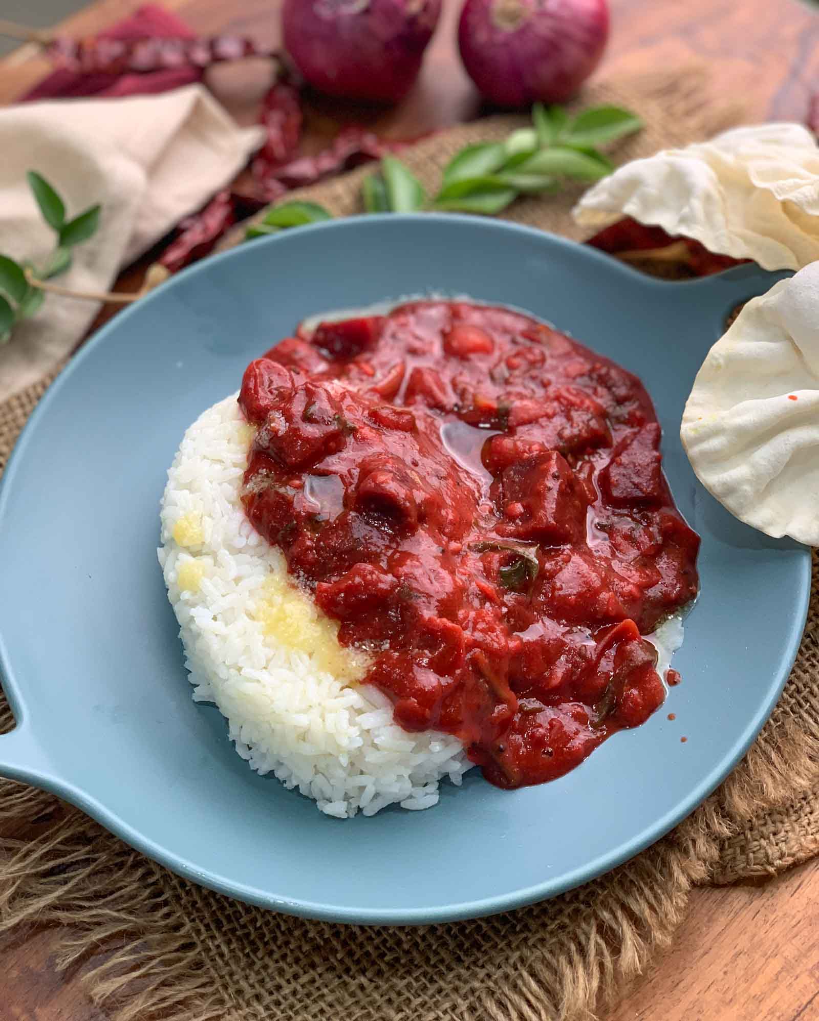 Sambar rice with beetroot poriyal
