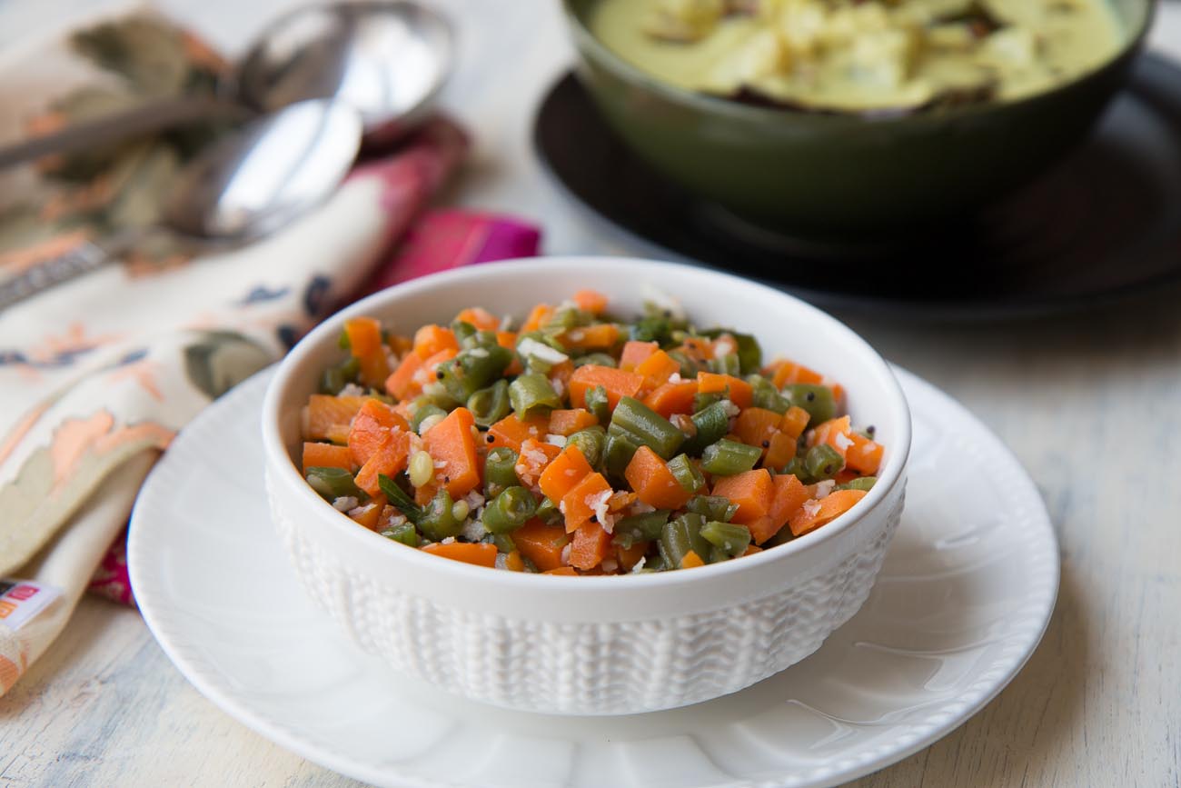 Sambar rice with beans poriyal