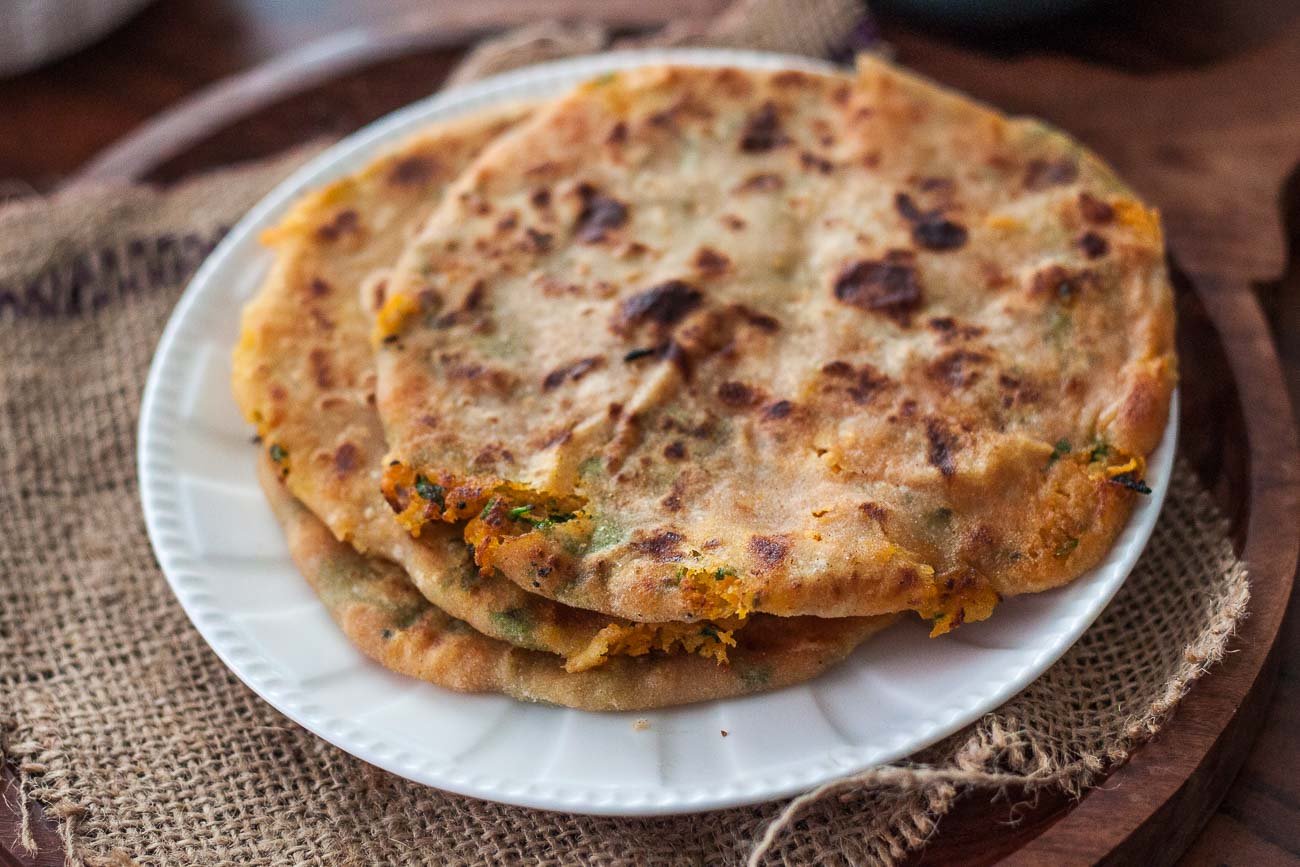 Sweet potato paratha with curd