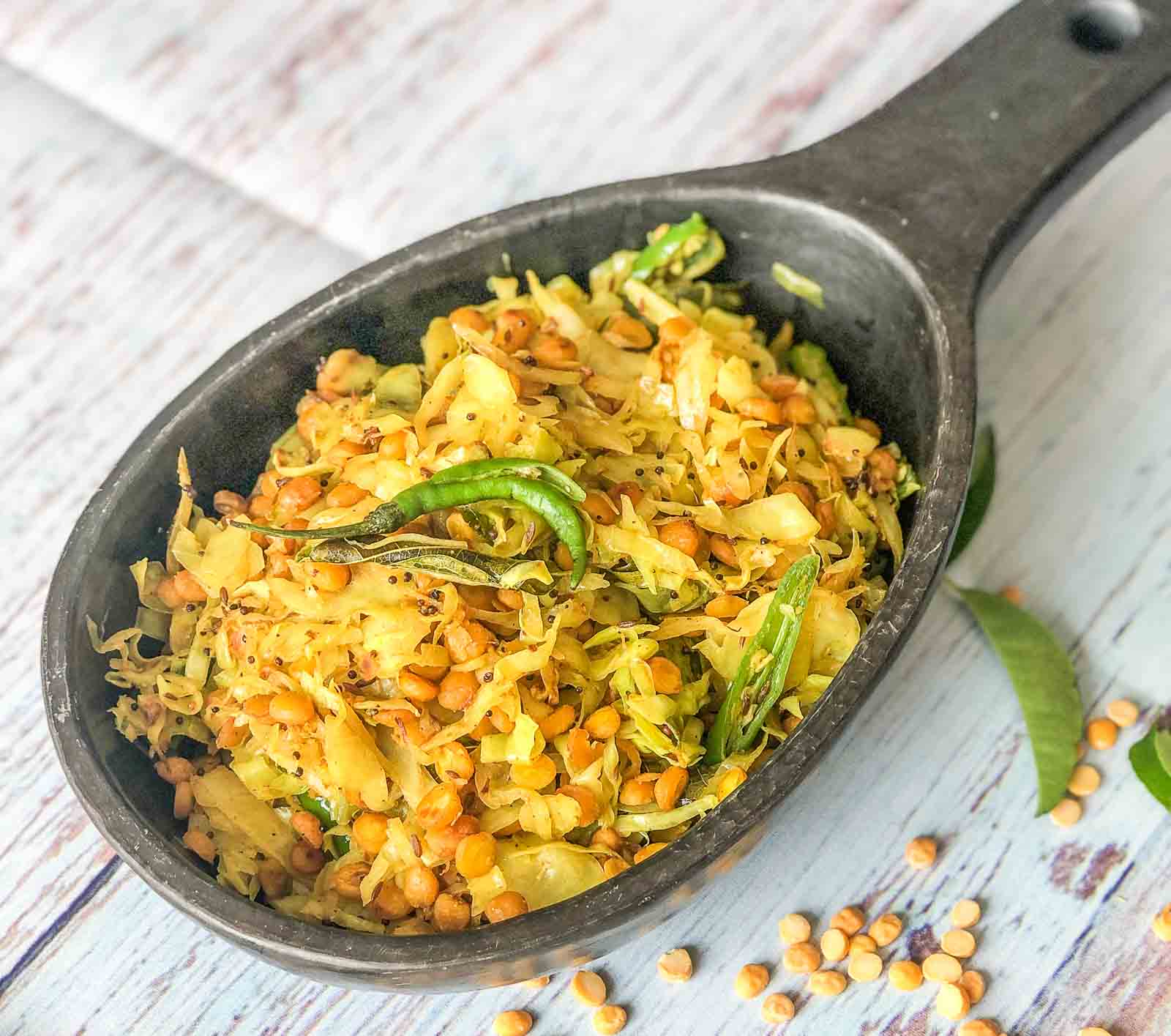 Cabbage sabzi with dal and roti