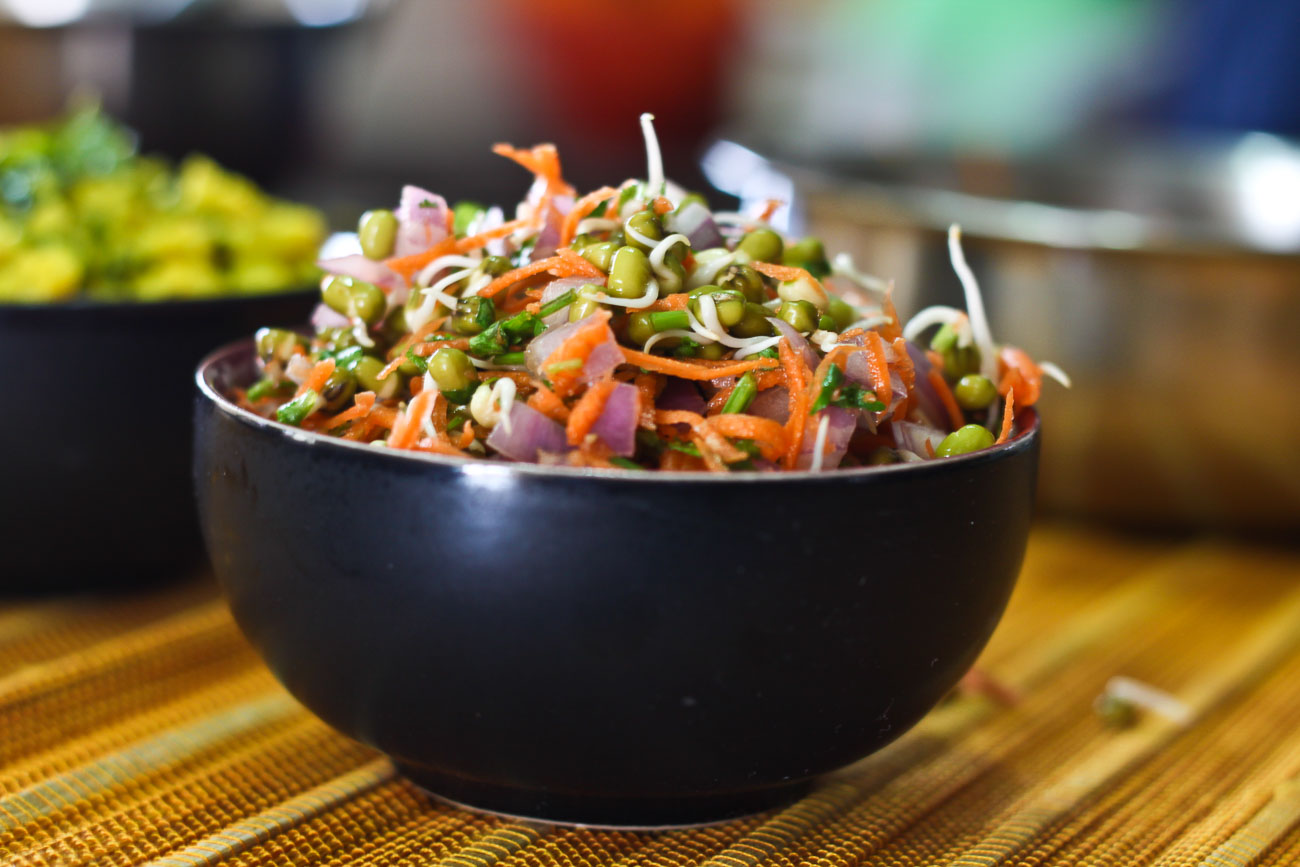 Sprouted moong salad with peanuts