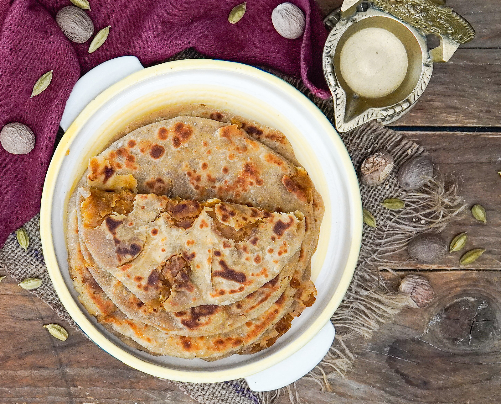 Puran poli with katachi amti and rice