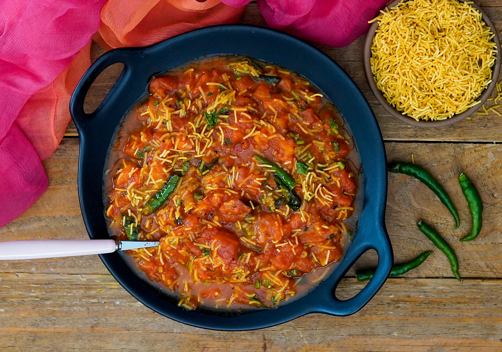 Sev tameta nu shaak with bajra rotla and curd