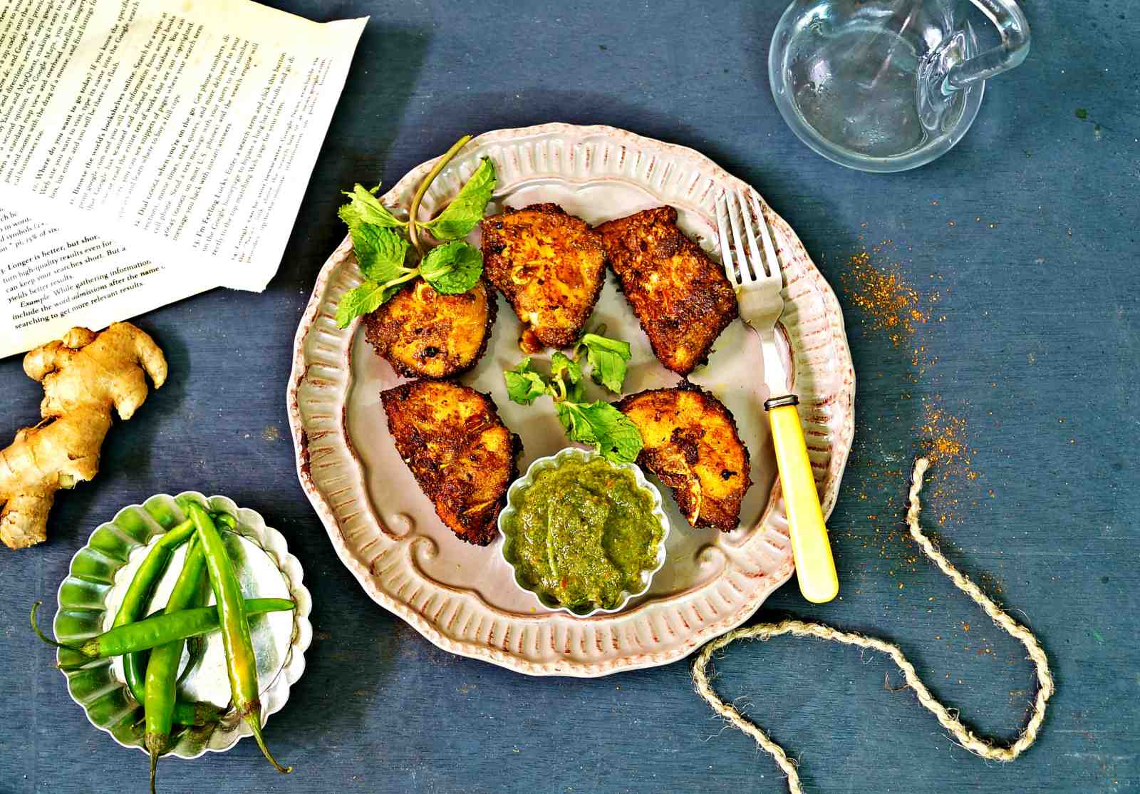 Tawa fish fry with roti and salad