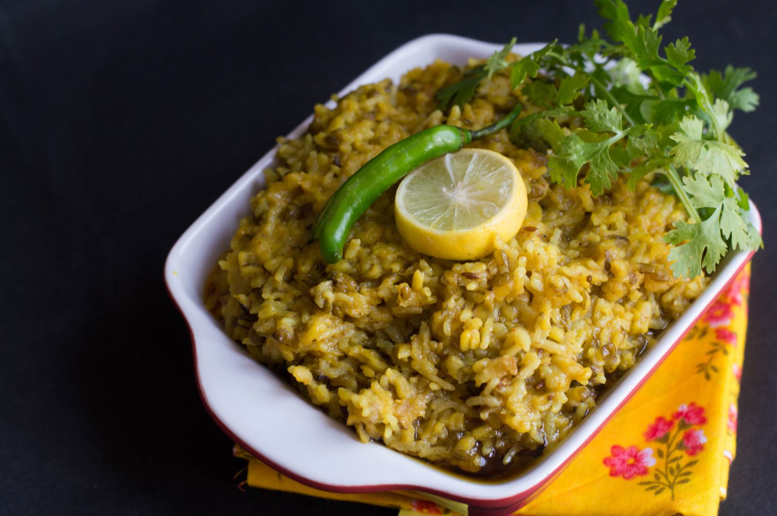 Khichdi with curd and papad