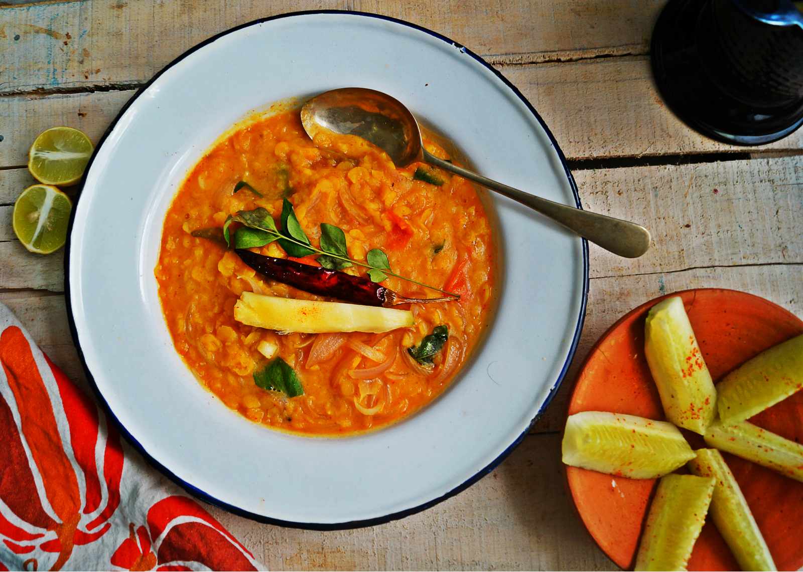 Raw mango dal with rice and beans poriyal