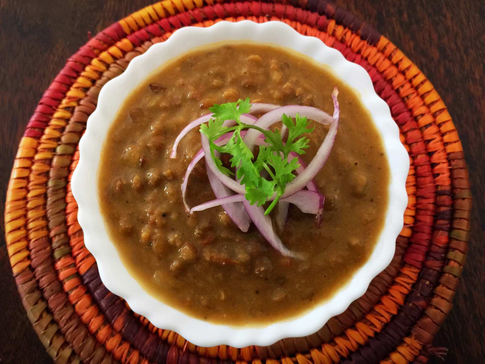 Masoor dal with roti and salad