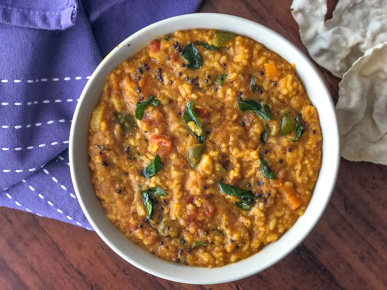 Sambar rice with papad