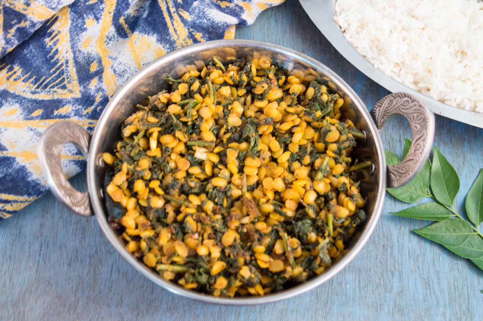 Rice with bhetki paturi and dal