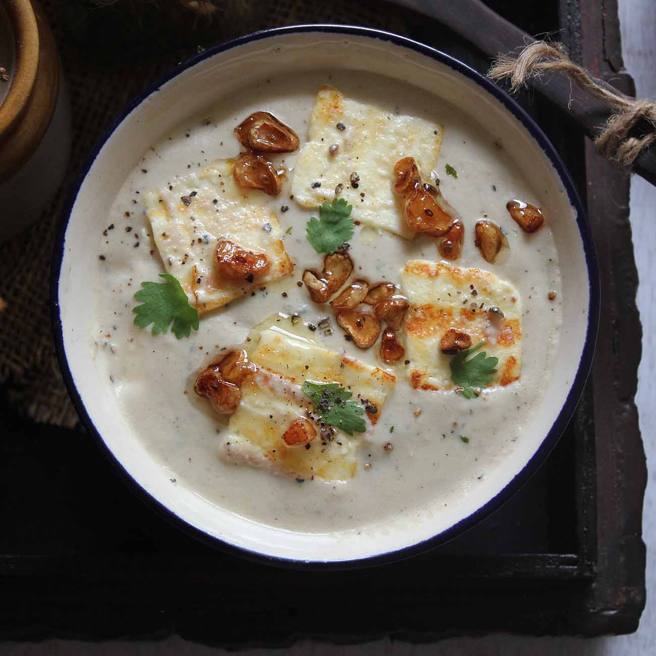 Grilled paneer with dal and salad