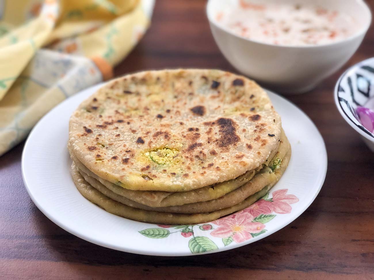 Gobi paratha with butter and curd
