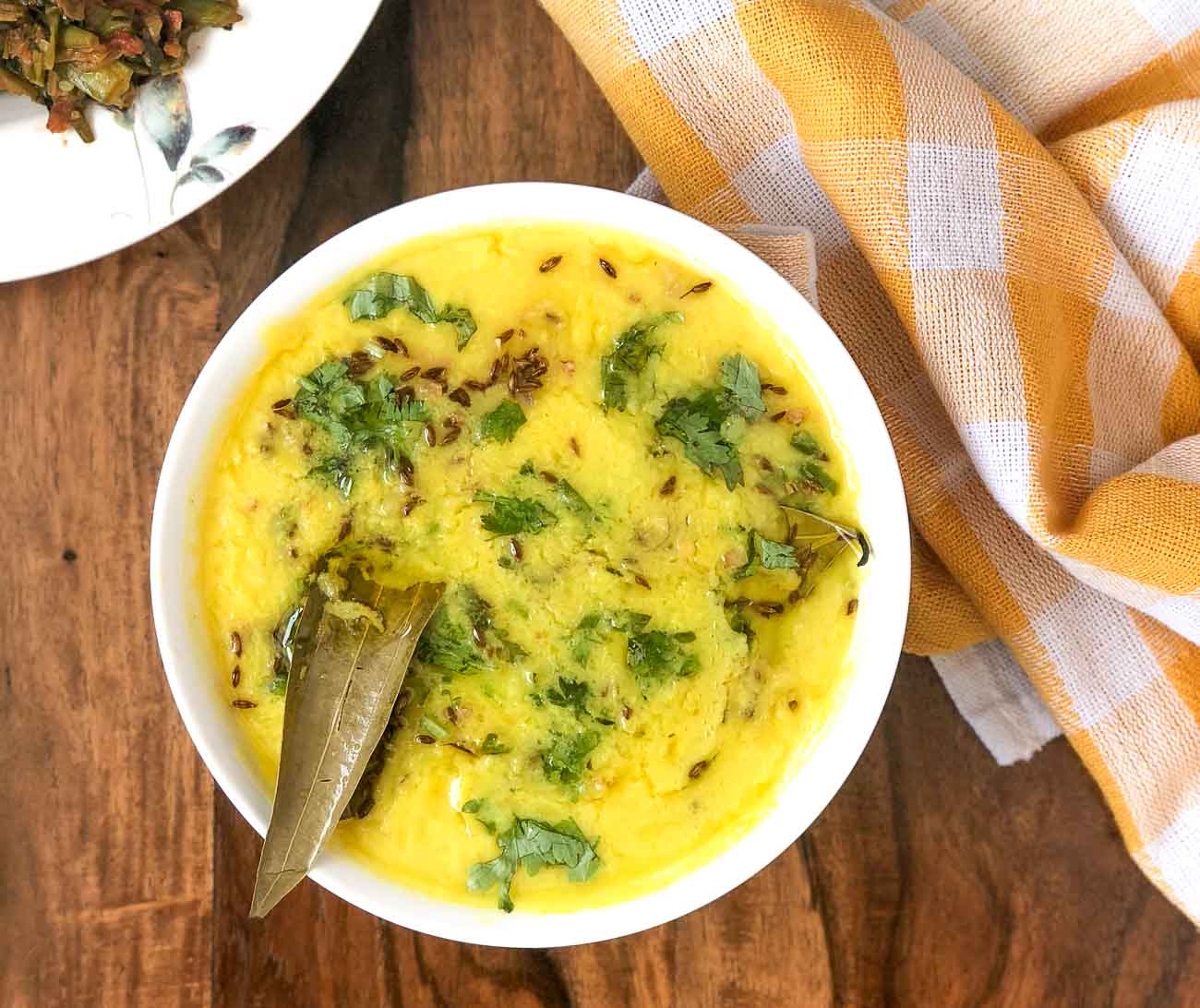 Dal tadka with rice and salad