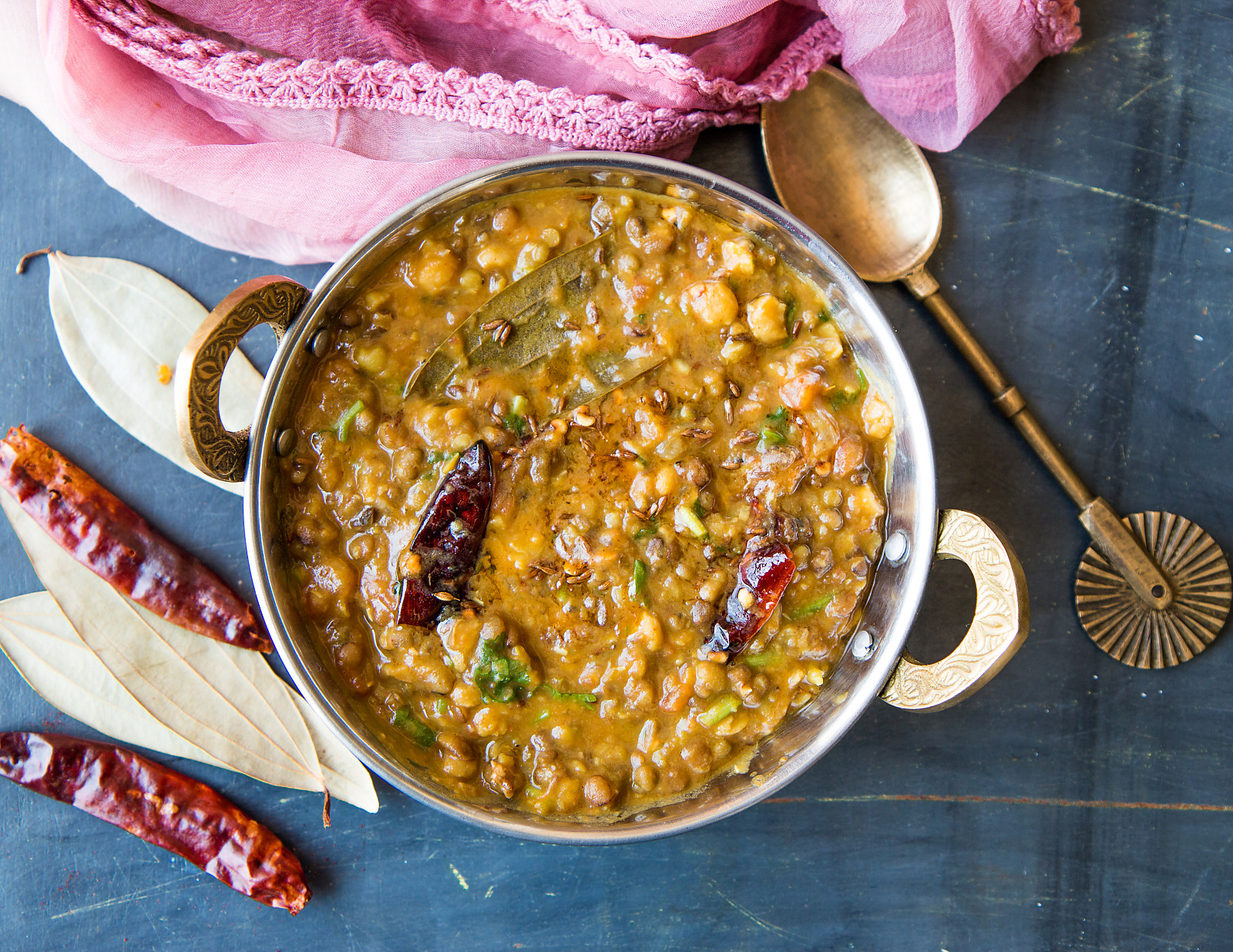 Panchmel dal with phulka and tomato saar