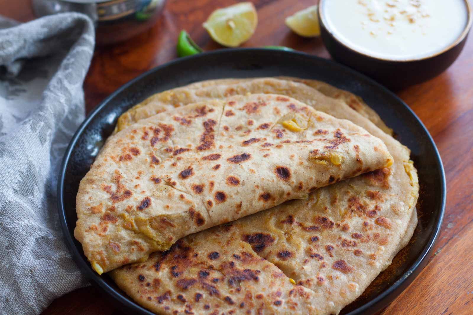 Raw banana paratha with curd