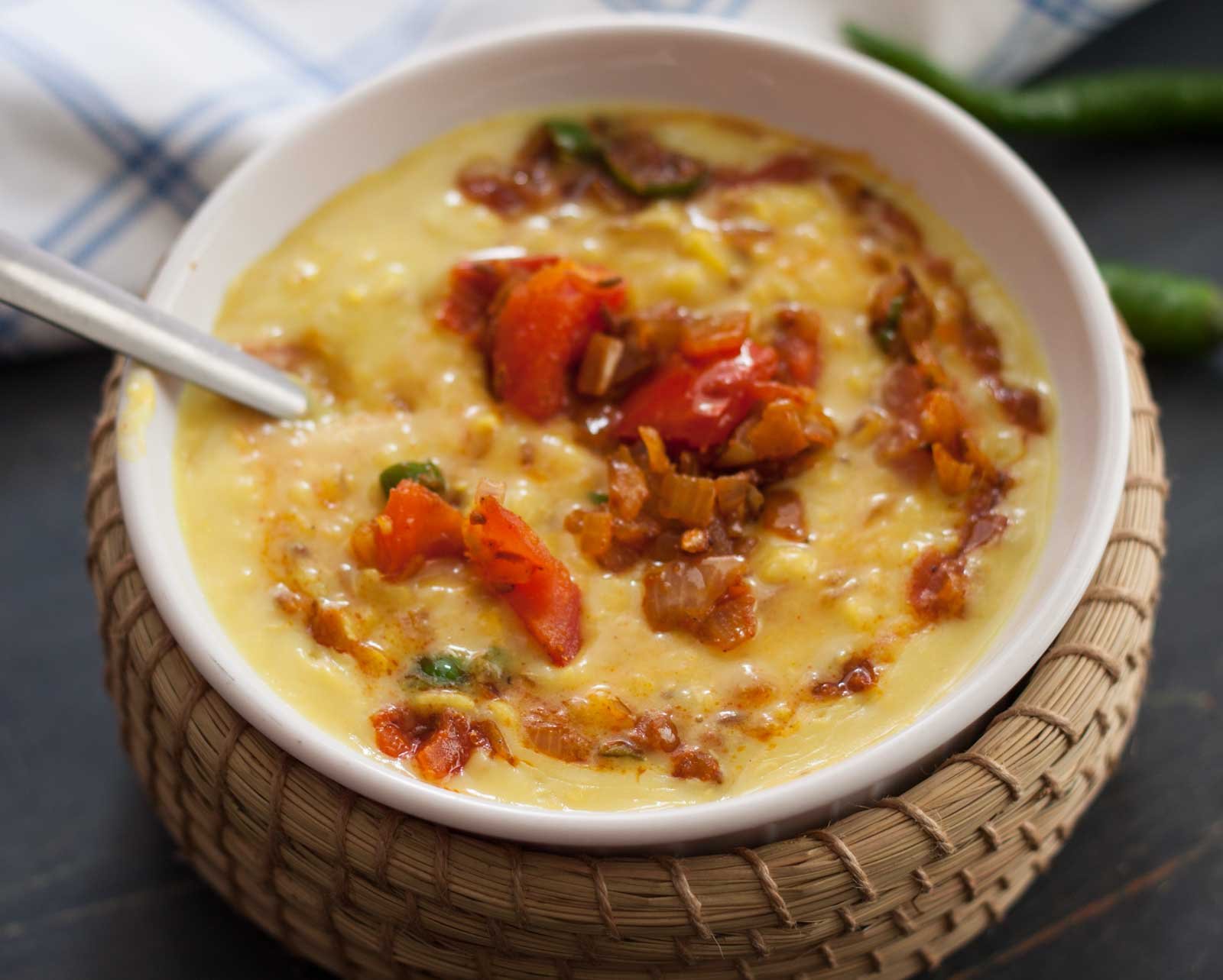 Chana dal with bhaat, rotli and turiya nu shaak