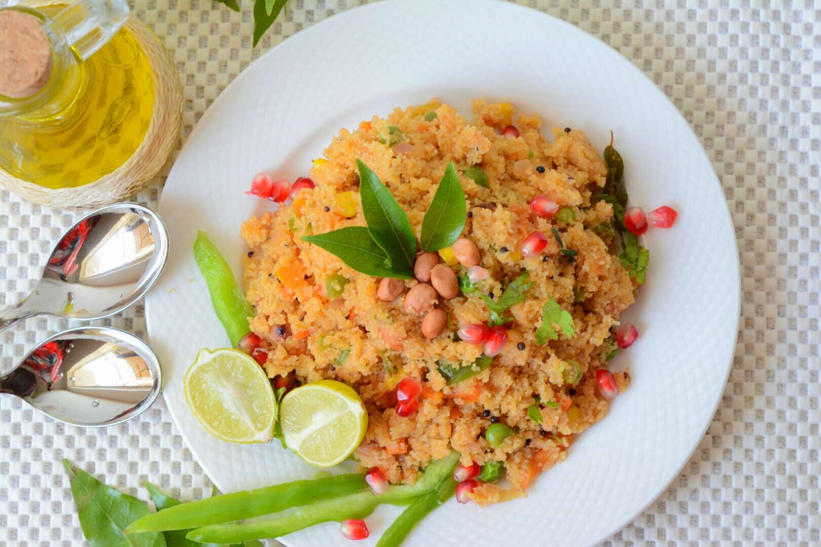 Vegetable upma with roasted peanuts