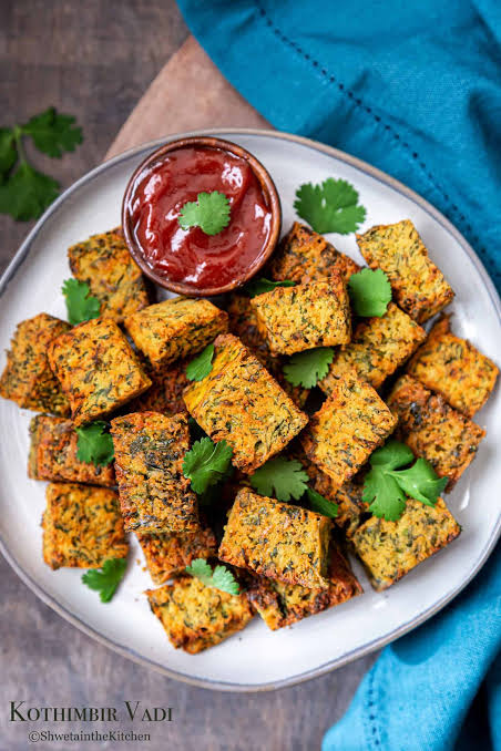 Kothimbir vadi with dal and chapati
