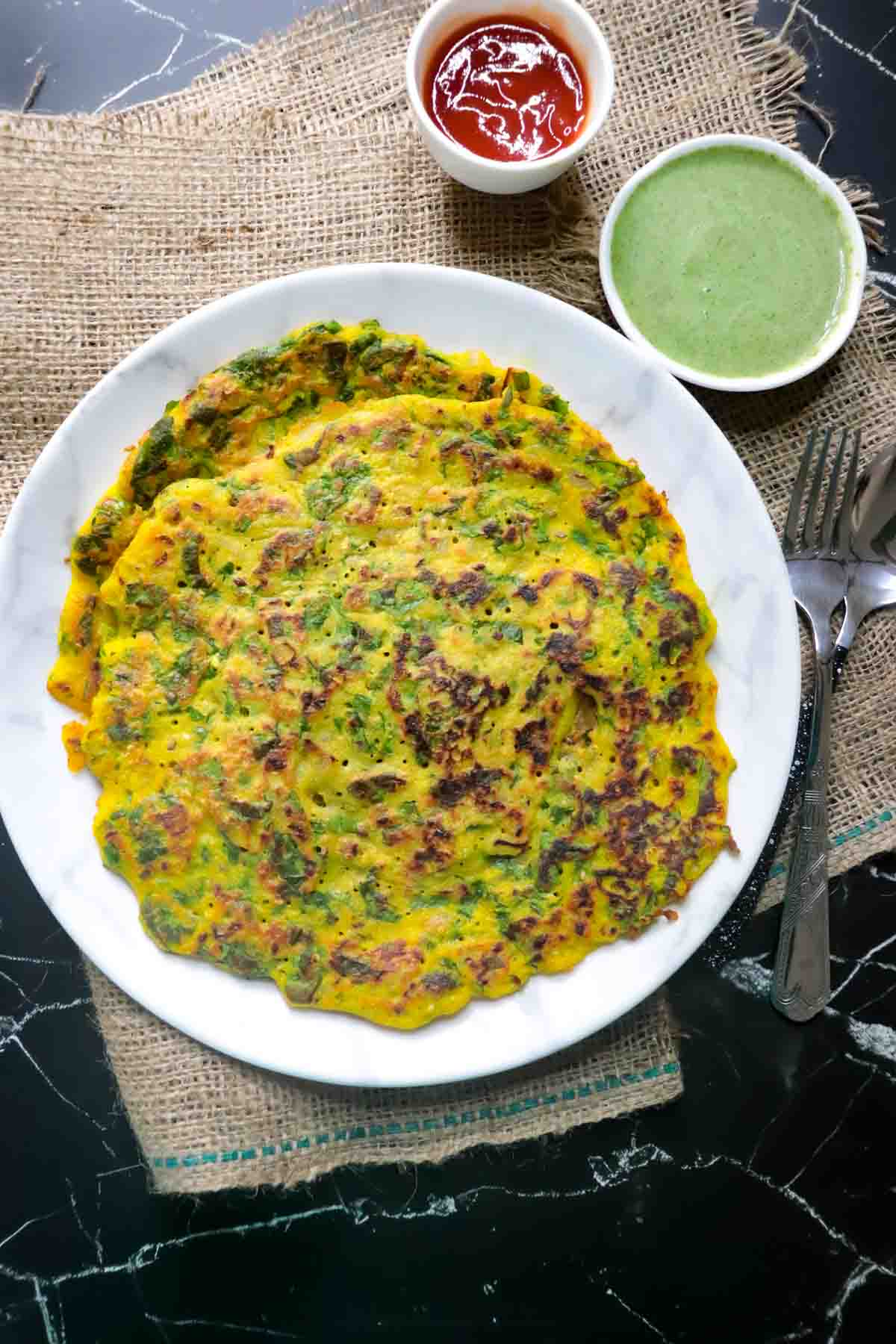Moong dal chilla with palak soup